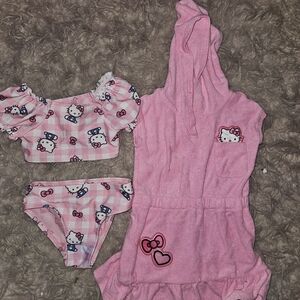 Hello Kitty Pink and White Patterned Swimwear